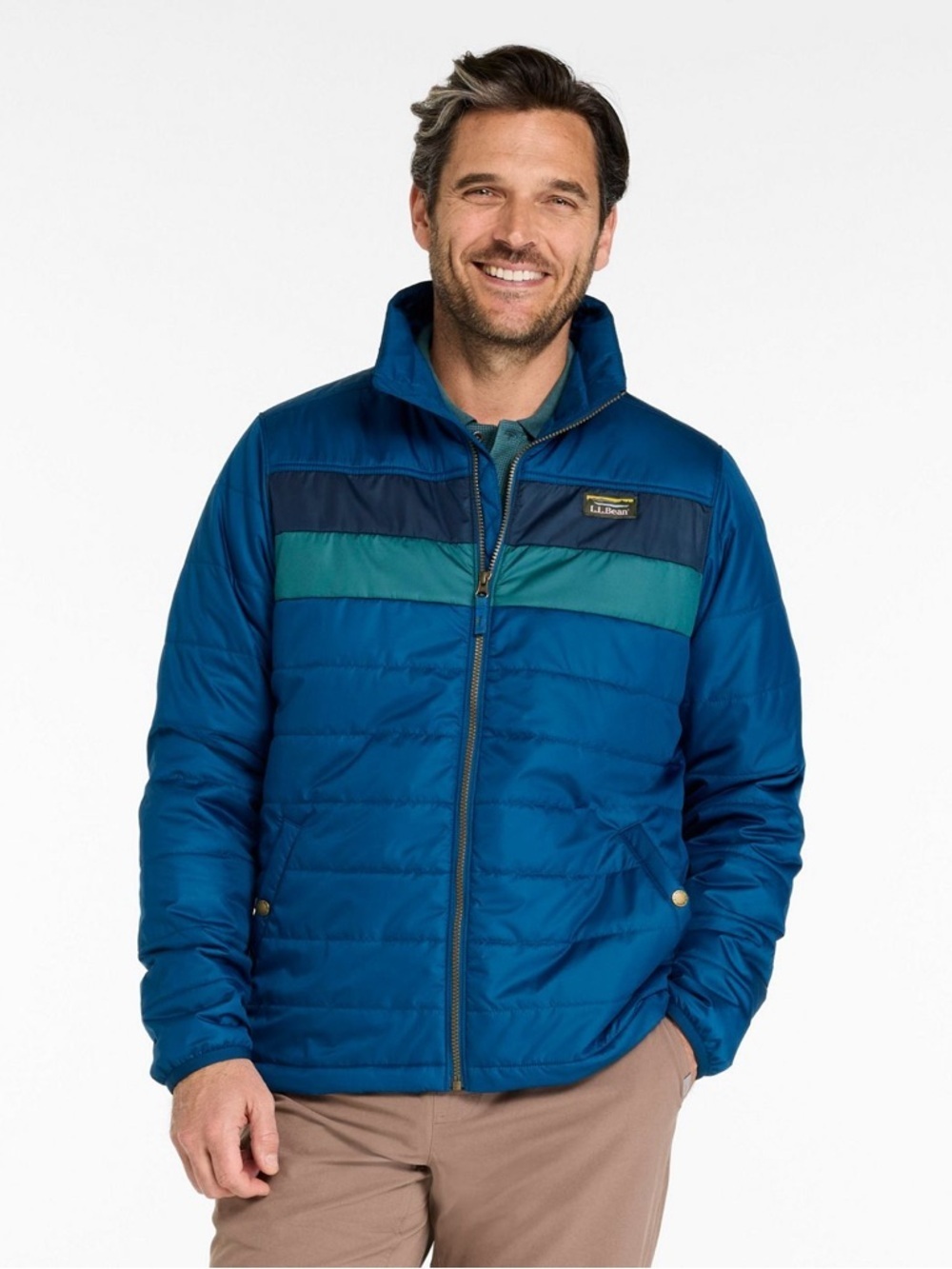 L.L. Bean Men's Mountain Classic Puffer Jacket Colorblock Navy Marine Blue Large